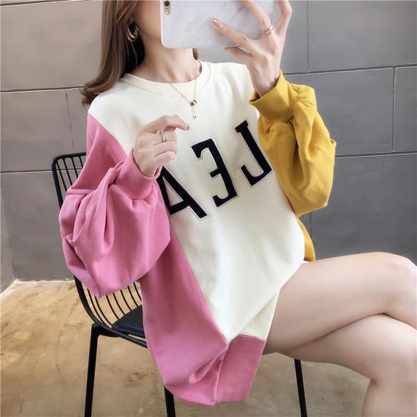

women's hoodies & sweatshirts [ewq]2021 spring long sleeve letters large size embroidery flower pullover knit korea loose thick warm s, Black