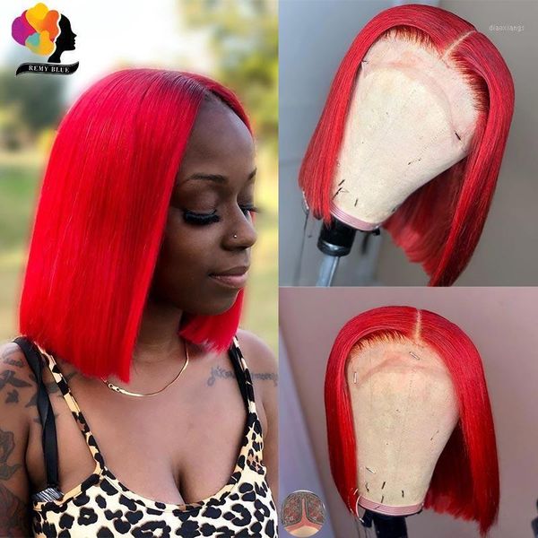 

short bob human hair wigs straight red lace part wig brazilian burgundy 13*1 t remy 150% remyblue1, Black;brown
