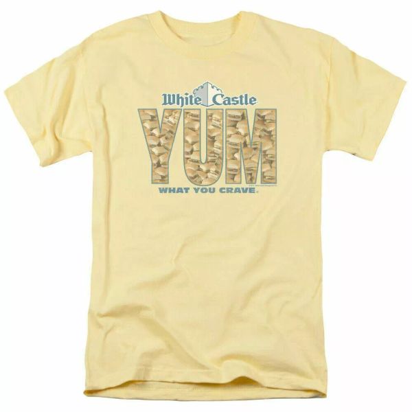 

white castle yum t shirt mens licensed hamburger tee banana, White;black