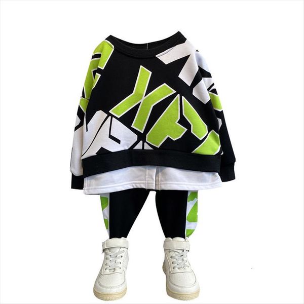

autumn spring kids fashion clothes baby boys letter t shirt girls pants 2pcs set children toddler costume infant sportswear, White