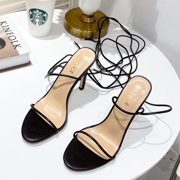 

sandals black white fashion summer ankle cross strap high heels shoes women square toe party female ladies size 35-41