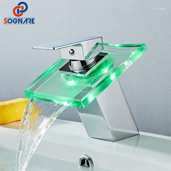 Rubinetti per lavabo da bagno Rubinetto per lavabo con luce a LED Miscelatore per montaggio su ponte per acqua fredda Rubinetto per vasca da bagno con maniglia singola Vanity per cucina Vess1