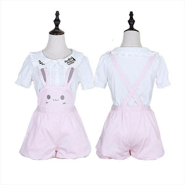 

kawaii girls pink rabbit bunny women shorts ears overall lolita dungarees suspenders, White;black