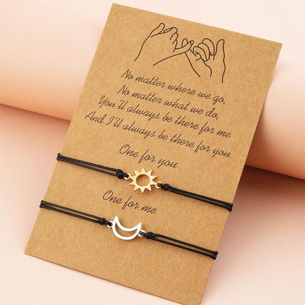 

charm bracelets 2pcs/lot sun and moon friendship card bracelet couple leather rope chain on hand jewelry gifts for friends, Golden;silver
