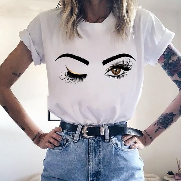 Ciglia rosa Stampa Art T Shirt Donna Princess Makeup Graphic Tee Personalità Hipster Summer Woman Tumblr Streetwear