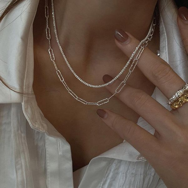 

chains necklace for women sparkling simplicity luminous 2 layered fashion tennis jewelry set, Silver