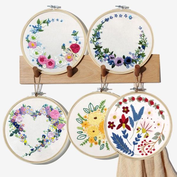 

style embroidery kit flowers plants pattern with bamboo hoop punch needle thread cross stitch other arts and crafts