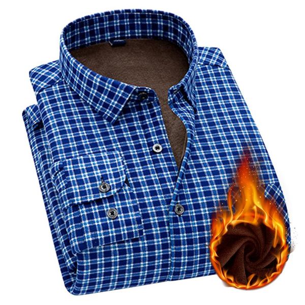 

men's casual shirts men brand winter leisure long sleeved plus velvet thick printed plaid shirt wool double-sided no-shrinkable, White;black