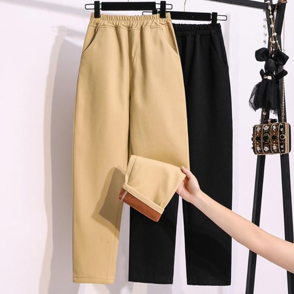 

women's pants & capris style loose plus velvet thick casual large size high waist straight elastic all-match female trousers, Black;white