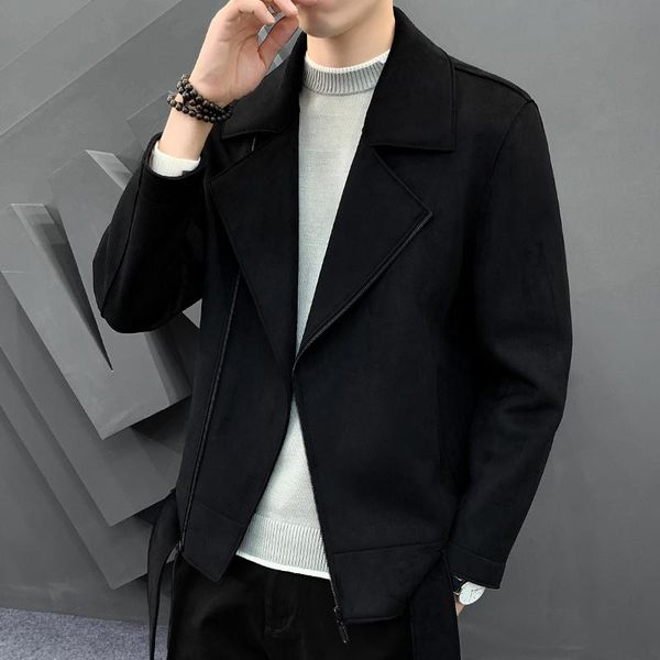 

men's jackets retro suede jacket men 2021 autumn winter motorcycle bike leather streetwear social outwear casual slim coat clothing, Black;brown