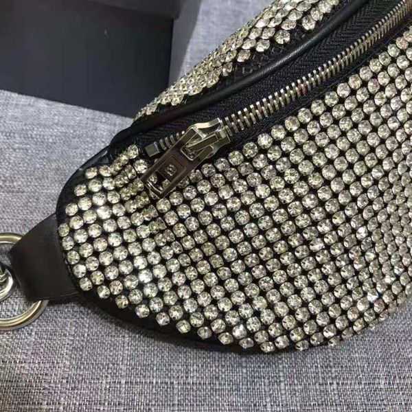 Marsupio da donna Attica con strass Mini marsupio con scomparto con zip Designer Lady Borsa con tracolla a catena regolabile per bici234J