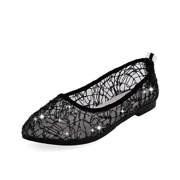 

sandals women high heels shoes 2021 spring summer sequins pointed toe flat plus-size 35-40 sandalias de mujer, Black