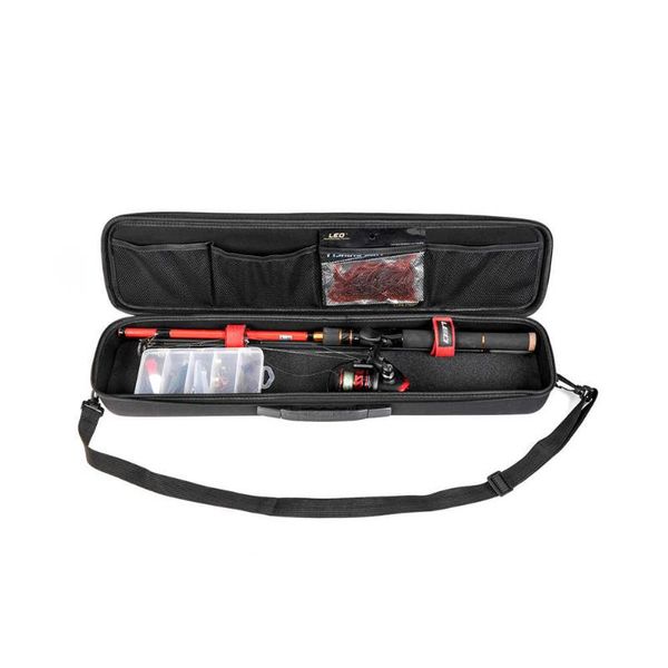 

fishing accessories bag portable multipurpose large rod tackle carrier storage case black nylon shell