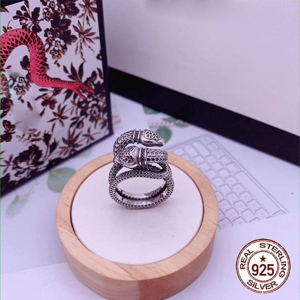 

sterling silver brand 1:1 trendy couple ring letter g personality fashion snake shape simple gift for couples cluster rings, Golden;silver