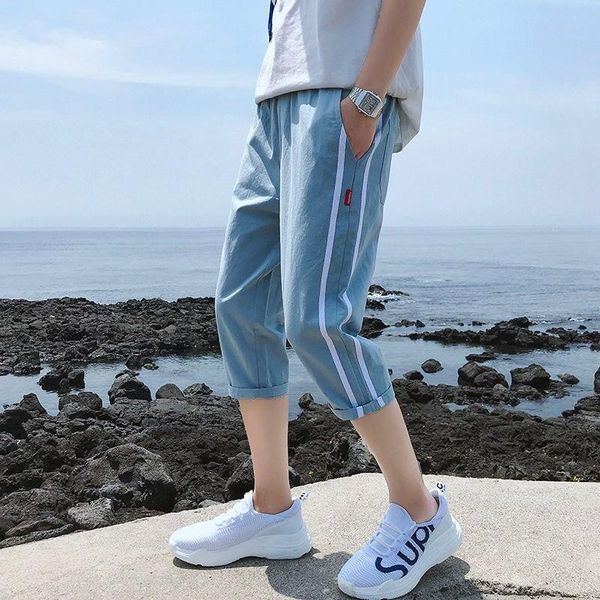 

summer shorts men's cropped pants korean loose and thin casual, White;black