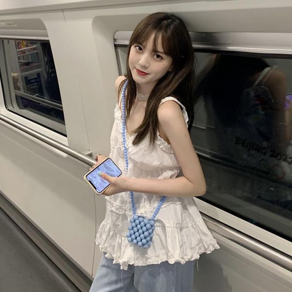 

women's tanks & camis cute halter summer fairycore for women white vintage elegant korean style fashion shirt clothes beach clothing