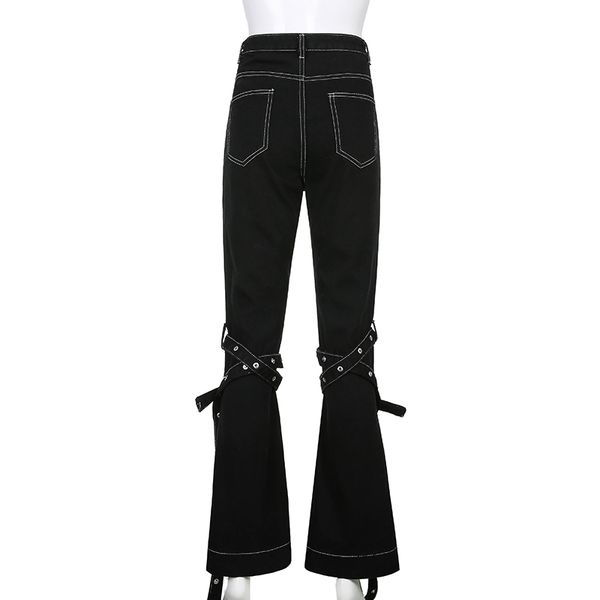 

2011rapcopter rivet bandage jeans y2k black flare denim pants big pockets zipper cargo pants women new trendy jeans streetwear, Blue