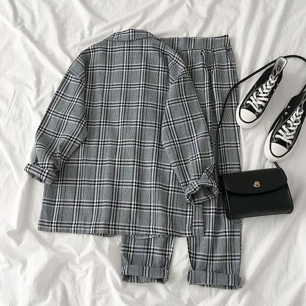 

women's two piece pants thin selection] fashion suit two-piece female 2021 summer korean version of the plaid coat +, White