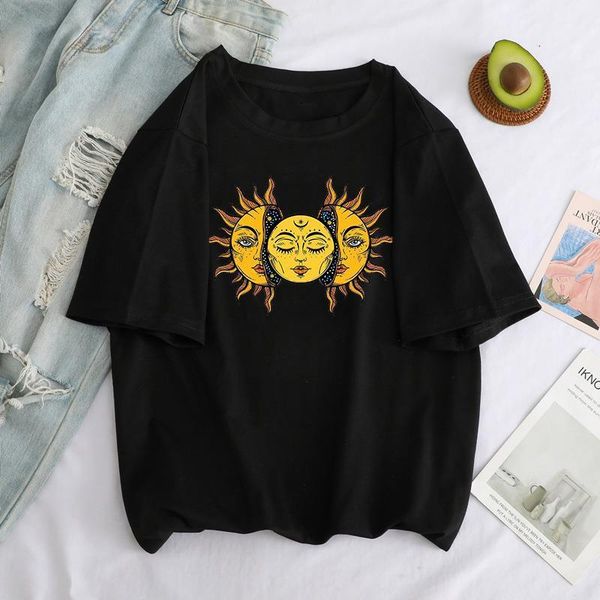 

sun vintage print summer tees women t shirt punk ins casual hip hop large size short sleeve ulzzang fun, White