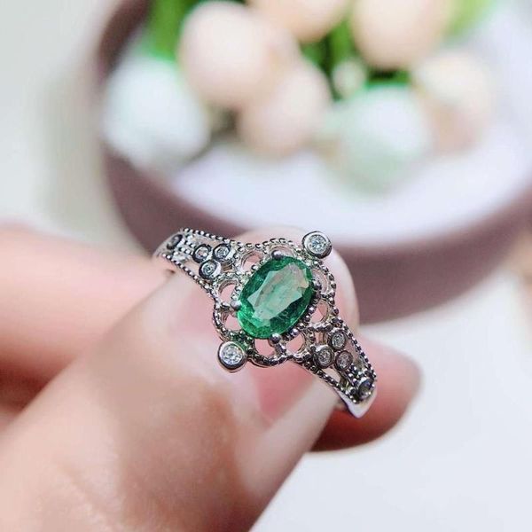 

cluster rings natural and real emerald ring 925 sterling silver fine jewelry luxury for women female anniversary, Golden;silver