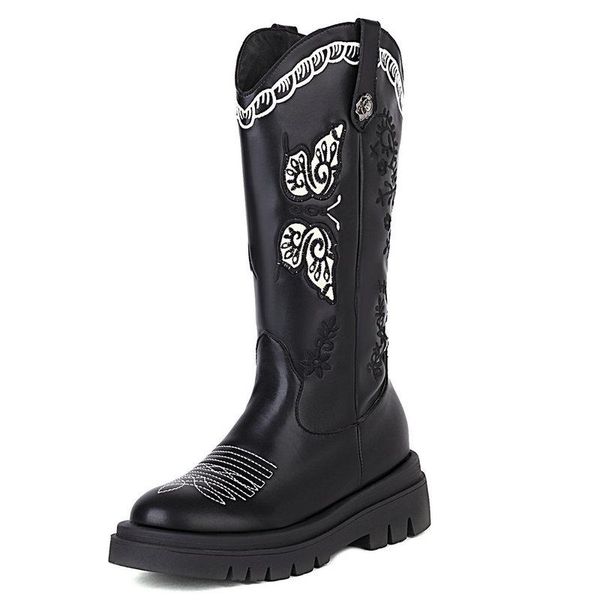 

boots goth platform women wedge punk style black embroider flower demonia casual shoeswoman autumn plus size 43