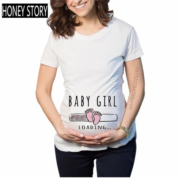

women's t-shirt baby girl loading women pregnant printed t shirt mom maternity short sleeve pregnancy announcement tee funny clothes, White
