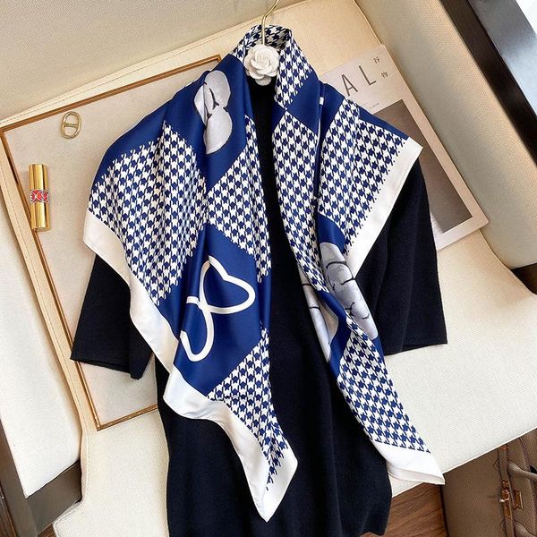 

scarves luxury twill square scarf women autumn spring hair band hand bag foulard muslim headkerchief hijab bandana female stoles 2021, Blue;gray