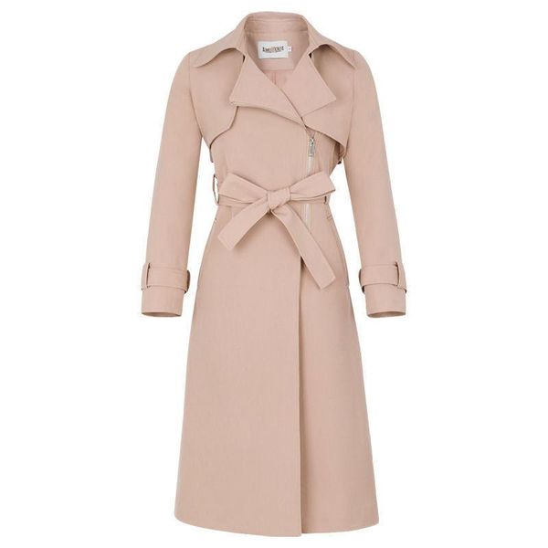 

women's trench coats autumn women coat with belt zipper lapel long slim chic windproof female windbreaker mujer abrigo, Tan;black