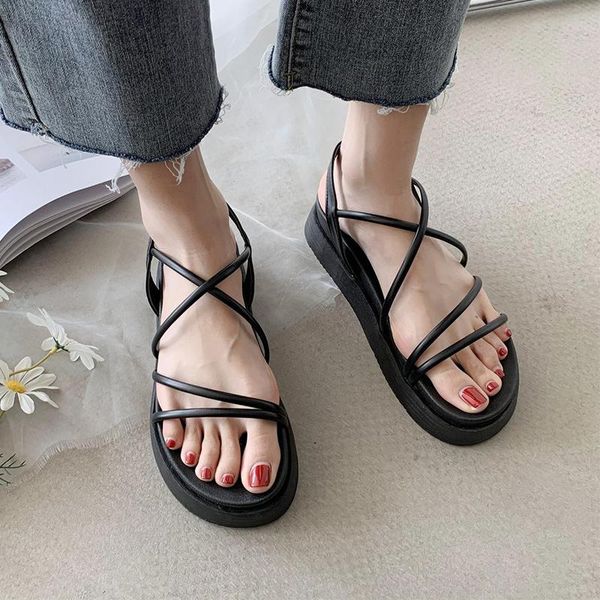 

sandals narrow band women platform 2021 summer fashion black chunky shoes female beige casual sports beach
