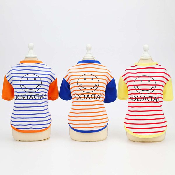 

the dog clothes pet spring and wear smile face stripe t-shirt small dog bomei summer thin clothing