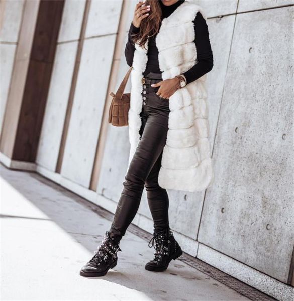 

women's vests medium long vest coat autumn winter casual round neck high imitation fur fashion trend individual jackets, Black;white