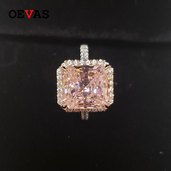 

oevas 100% 925 sterling silver sparkling 10*11mm pink high carbon diamond wedding rings for women party fine jewelry wholesale, Slivery;golden