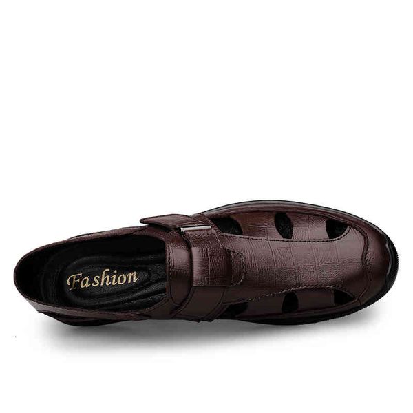 

sandals luxury brand genuine leather men moccasins business dress italian style handmade shoes sandalias 7bfx, Black