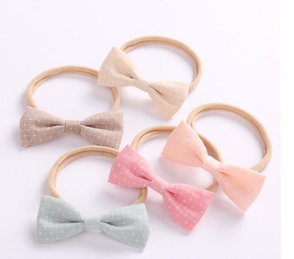

2021 handmade mini fabric bow headband soft nylon hair band for baby infant hair accessroy 24pcs/lot, Slivery;white