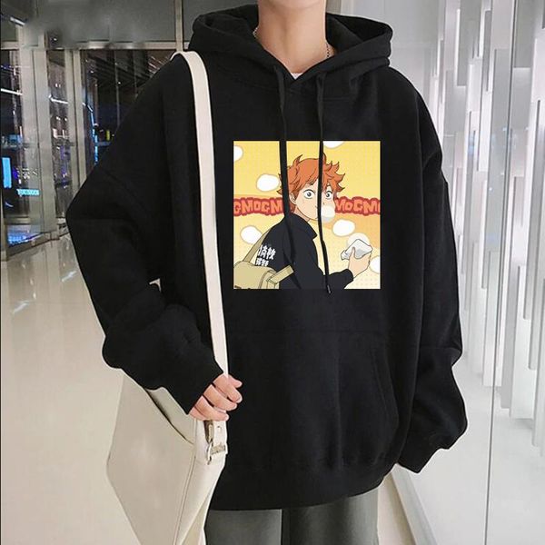 

men's hoodies & sweatshirts oya haikyuu hinata shoyo volleyball women harajuku cartoon graphic streetwear winter fashion, Black