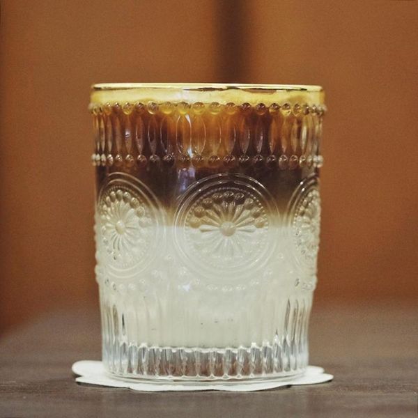 

260/380ml vintage sunflower engraved gilded glass cup coffee wine clear mug for bar home kitchen accessories unique style gifts glasses