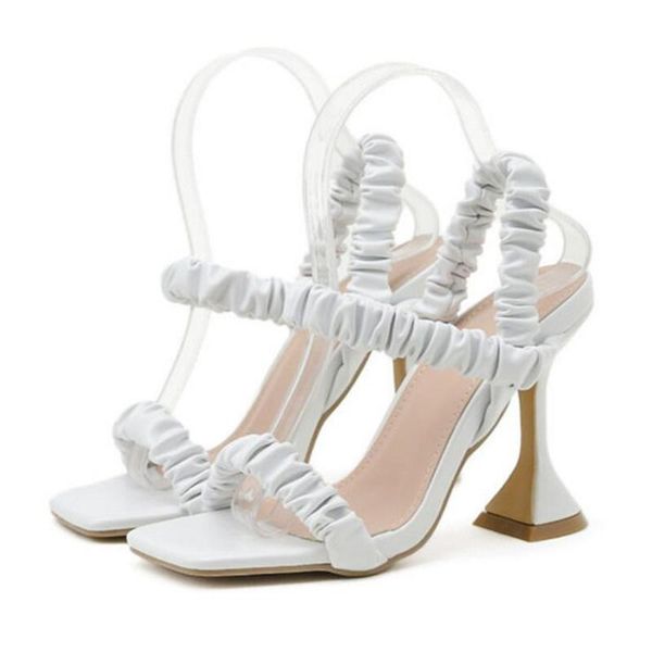 

women gladiator sandalias design pleated leather fashion party high heels shoes elastic band ladies sandals summer dress, Black