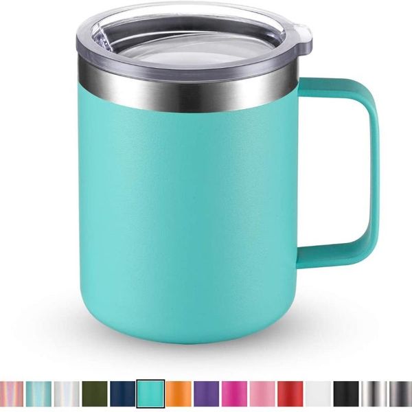 

stainless steel double wall vacuum insulated tumbler with lid coffee mug cup handle outdoor travel friendly office water bottles