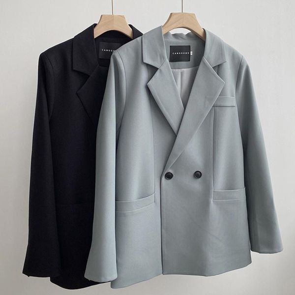 

women's suits & blazers zoki temperament autumn blazer women solid loose tailored coats long sleeves outwear blue office overwear korea, White;black