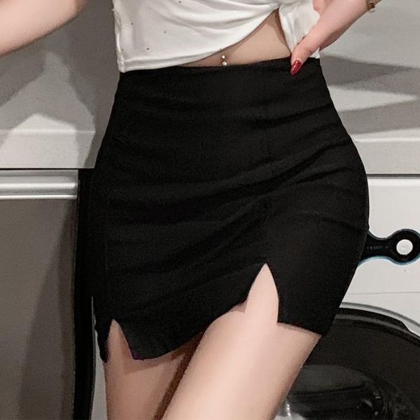 

skirts hong kong flavor summer retro slim bag hip skirt 2021 high waist denim half-length short fashion half-len, Black