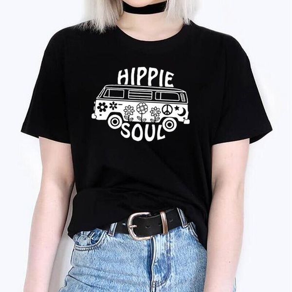 

women's t-shirt cotton casual harajuku shirt tshirt fashion novelty hippie soul bus boho t women summer short sleeve tee femme, White