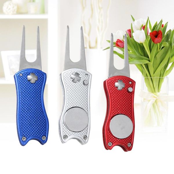 

golf training aids all metal stainless steel foldable divot repair tool marker pitch fork putting green kit golfer a