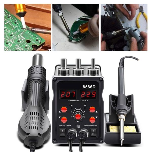 

professional heat guns h7jb 2 in 1 8586d soldering station solder iron air welding tool 220v/110v