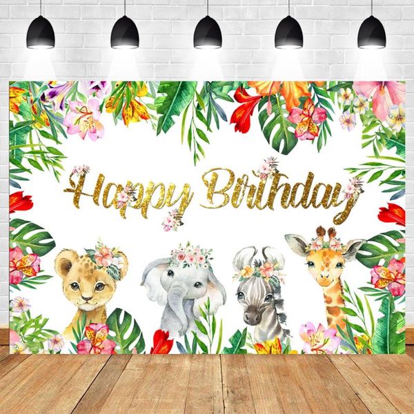 

party decoration jungle green forest happy birthday background woodland safari backdrop born animals baby shower