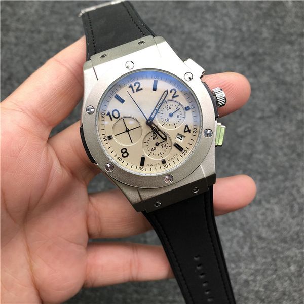 

premium men's watch 41mm automatic quartz movement stainless steel leather subdial working watch luminous montre de luxe 4010, Slivery;brown