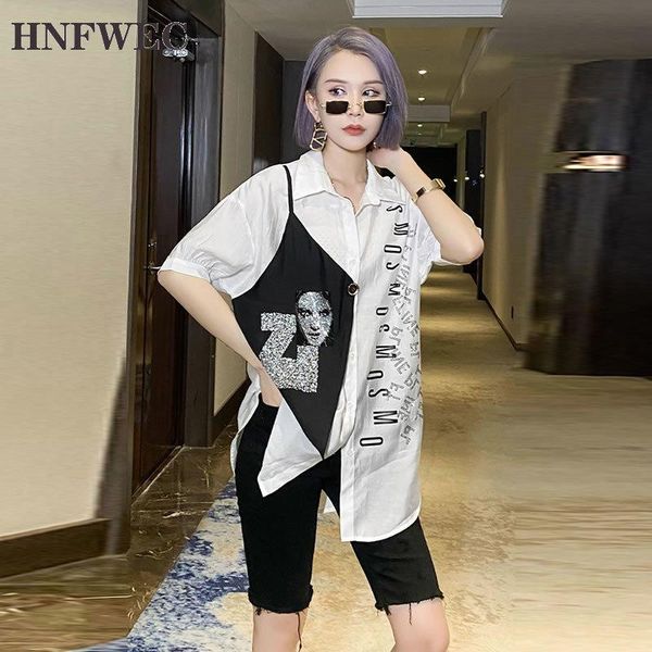 

women's blouses & shirts patchwork print diamonds shirt women clothes 2021 summer fashion plus size turn down collar casual blouse p116, White