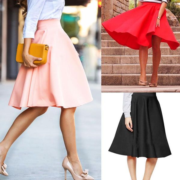 

skirts elastic pleated women's umbrella skirt autumn winter spring women for girl fashion 2021 ladies solid color loose, Black