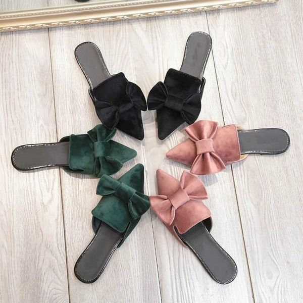

bow pointed slippers female summer fashion baotou outer wear slipper, Black