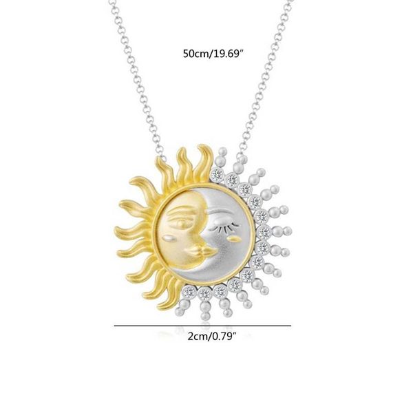 

pendant necklaces f2td gold sliver two-tone solid polished reversible sun and moon for women men girls boys daughter, Silver