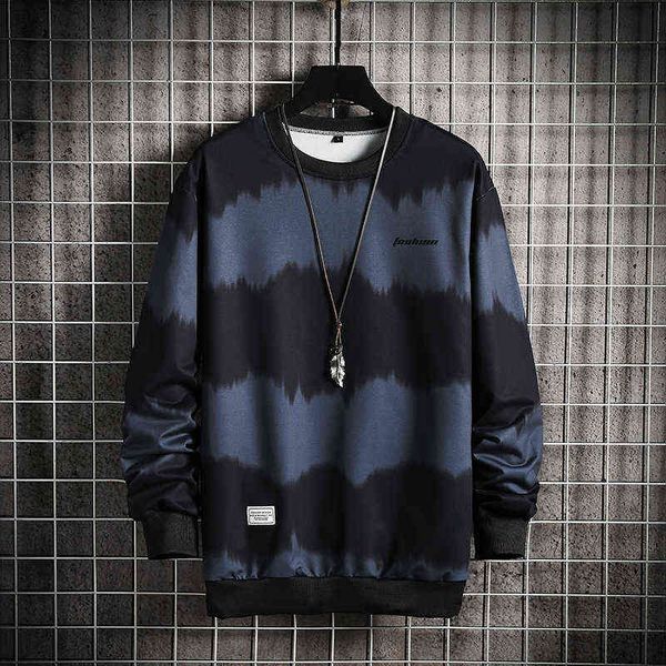

fashion lightweight sweatshirt black striped spring autumn hip hop loose casual men's tie-dye streetwear clothes 211217